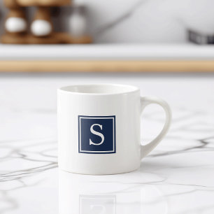 Simple Navy Blue Monogram Espresso Cup