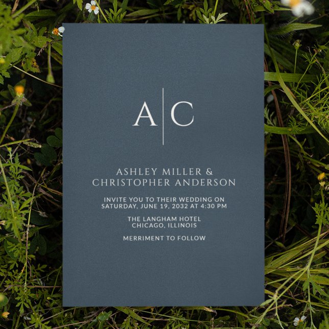 Simple Navy Blue Monogram Wedding Invitation (Creator Uploaded)