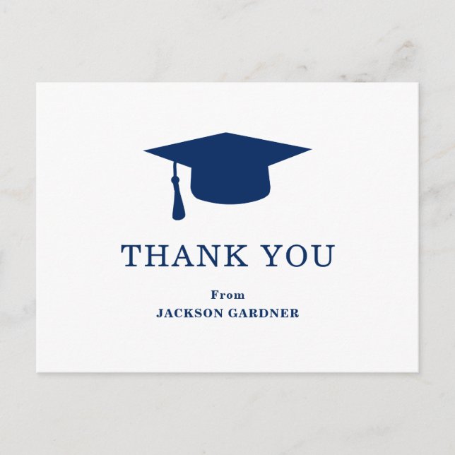 Simple Navy Blue Mortar Board Modern Graduation Postcard (Front)