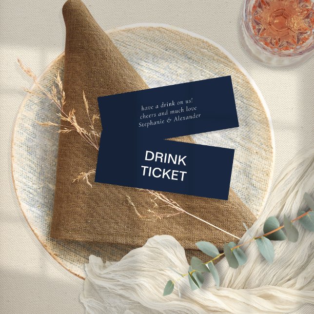 Simple Navy Blue Newlywed Wedding Drink Ticket (Creator Uploaded)