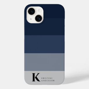 Simple Navy Blue Ombre Grey Classic Monogram Case-Mate iPhone 14 Case