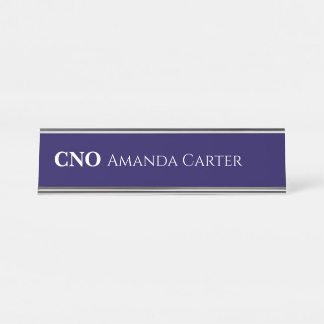 Simple Navy Blue Personalised Name CNO Desk Name Plate (Front)