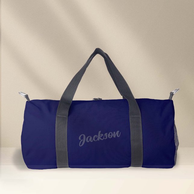 Simple Navy Blue Personalised Name Fitness Duffle Bag (Simple Navy Blue Personalized Name Duffel Bag.)