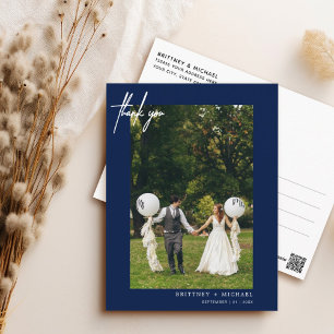 Simple Navy Blue Photo Modern Thank You Postcard