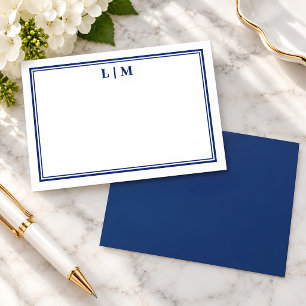 Simple Navy Blue Professional Monogram Note Card