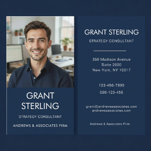 Simple Navy Blue Professional Photo Business Card