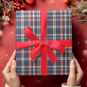 Simple Navy Blue Red Rustic Plaid Pattern  Wrapping Paper