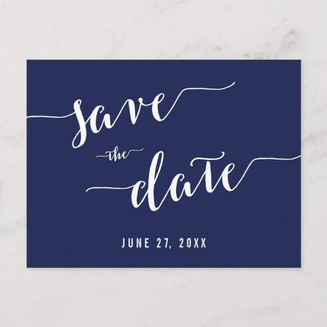 Simple Navy Blue Save The Date Postcards (Front)