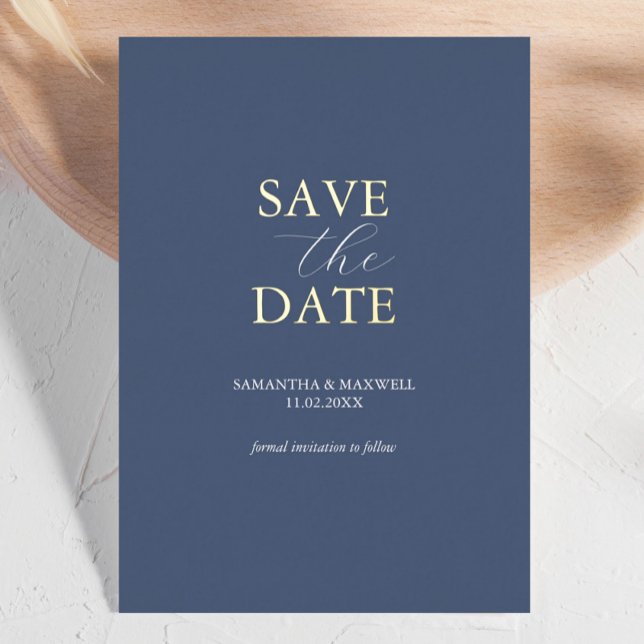 Simple Navy Blue Save The Date Wedding (contemporary save the date cards navy blue minimalist )