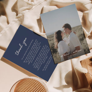 Simple Navy Blue Script Photo Wedding Thank You Card