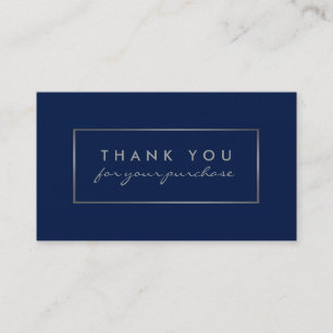 Simple Navy Blue & Silver Foil Effect Thank You Business Card