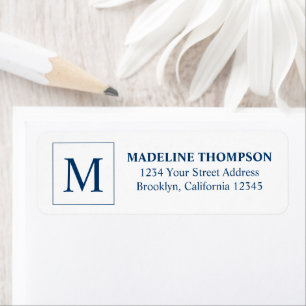 Simple Navy Blue Square Border Monogram