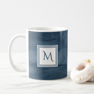 Simple Navy Blue Subtle Marble Modern Monogram Coffee Mug