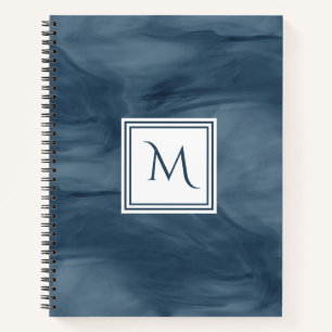 Simple Navy Blue Subtle Marble Modern Monogram Notebook