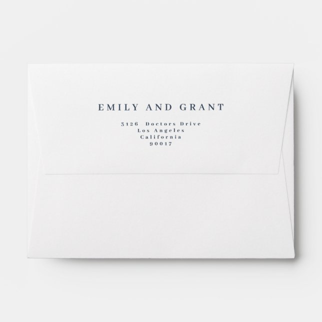 Simple Navy Blue Text and White Modern Invitation Envelope (Back (Top Flap))