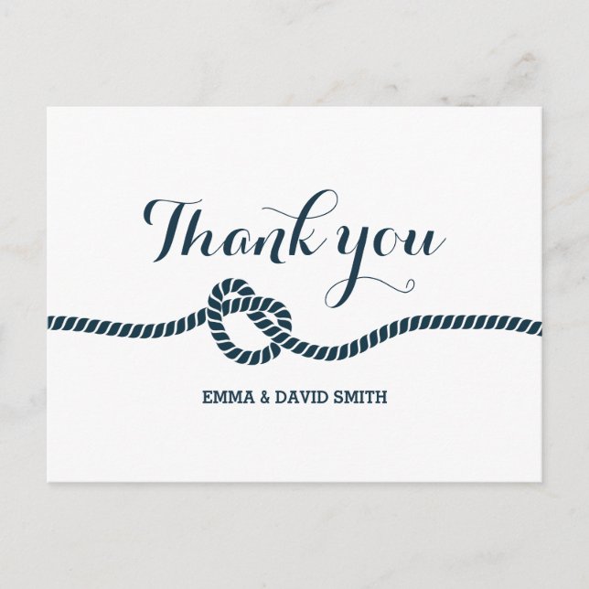 Simple Navy Blue Tying the Knot Thank You Postcard (Front)