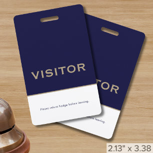 Simple Navy Blue Visitor Badge ID Badge
