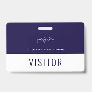 Simple Navy Blue Visitor Pass Company Logo ID Badge