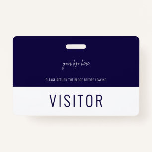 Simple Navy Blue Visitor Pass Company Logo ID Badge