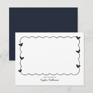 Simple Navy Blue Wavy Border Heart Stationery Card