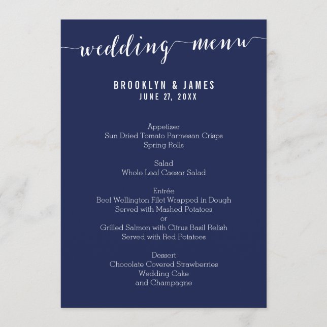 Simple Navy Blue Wedding Menu (Front)