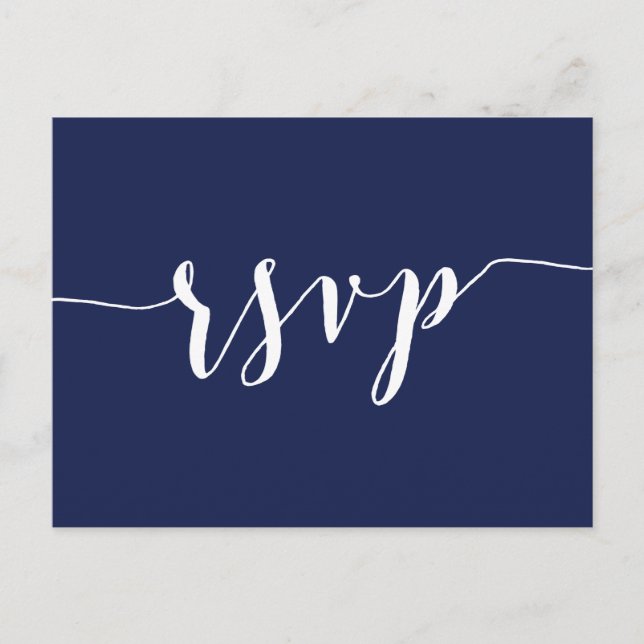Simple Navy Blue Wedding RSVP Postcards (Front)