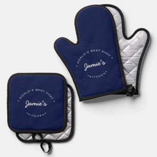 Simple Navy Blue World’s Best Chef Personalized Oven Mitt & Pot Holder Set