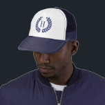 Simple Navy-Blue Wreath & Monogram Trucker Hat<br><div class="desc">Elegant navy-blue wreath with customisable monogram.</div>