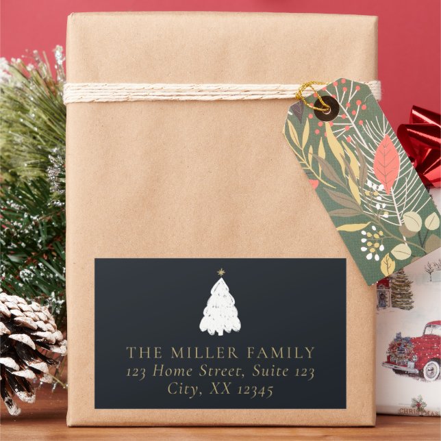 Simple navy Christmas tree Return Address Label (Holiday)