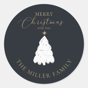 Simple navy Christmas tree sticker. Classic Round Sticker