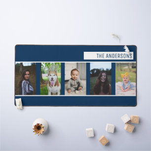 Simple Navy Custom Family Five Photo Collage Desk Mat