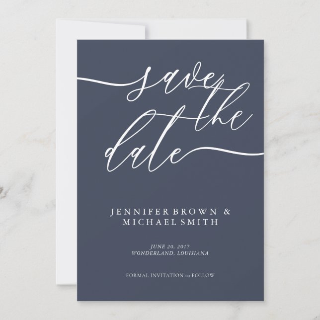 Simple Navy Custom photo back Wedding Save The Date (Front)