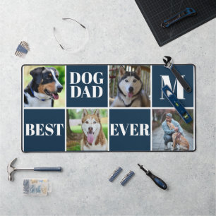 Simple Navy Dog Dad Four Photo Collage Desk Mat
