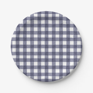 Simple navy gingham paper plates