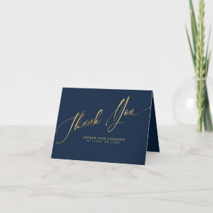 Simple Navy & Gold Calligraphy Funeral Thank You Card