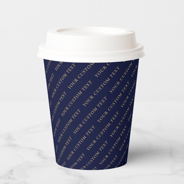 Simple Navy & Gold Custom Text Your Name Pattern Paper Cups (Front)