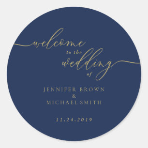 Simple Navy Gold Welcome to the Wedding Classic Round Sticker