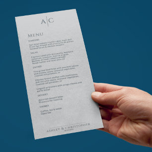 Simple Navy & Grey Monogram Wedding Reception Menu