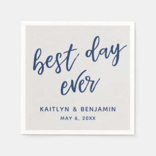 Simple Navy Handwriting Best Day Ever on Grey Napkin