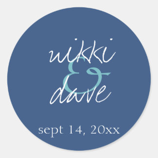 Simple navy handwritten wedding favour label seal