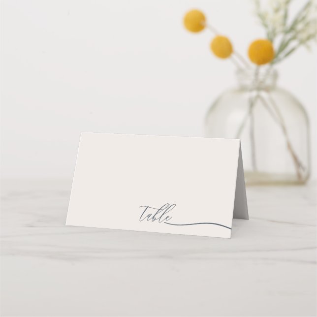 Simple Navy Ivory Calligraphy Script Wedding Table Place Card (Front)