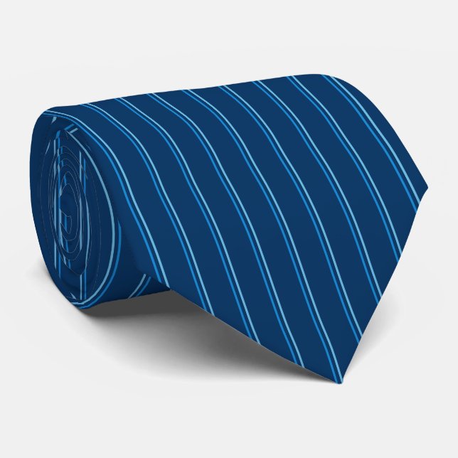Simple Navy & Light Blue Vertical Stripes Pattern Tie (Rolled)