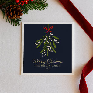Simple navy mistletoe Christmas  Napkin