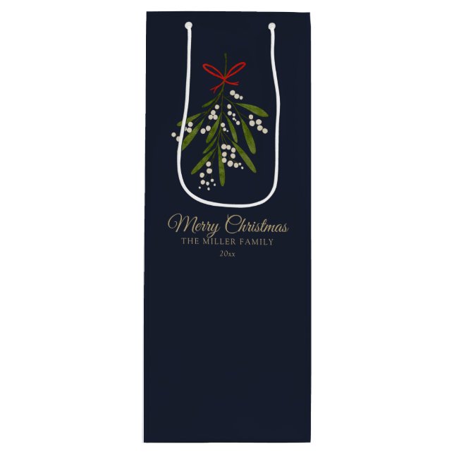 Simple navy mistletoe Gift Bag (Front)