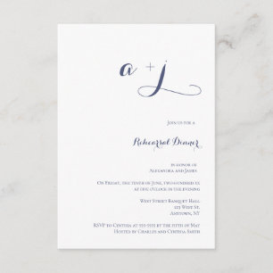 Simple navy monogram rehearsal dinner invitations