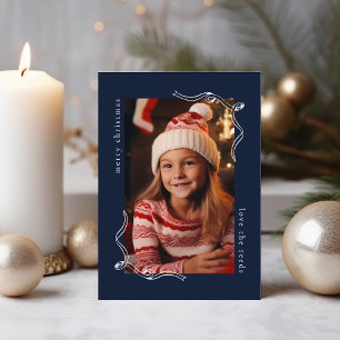 Simple Navy Photo Holiday Card with Ribbon Design
