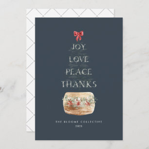 Simple Navy Silver Christmas Tree Typography Holiday Card