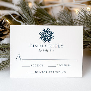 Simple Navy Snowflake Wedding RSVP Card