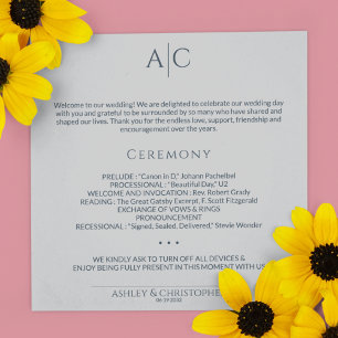 Simple Navy & Steel Grey Monogram Wedding Ceremony Programme
