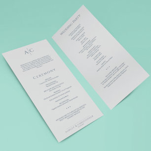 Simple Navy & Steel Grey Monogram Wedding Ceremony Programme